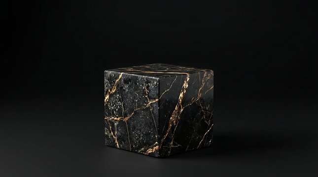 Black marble cube with gold veins