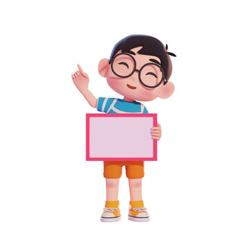 High-quality 3D render illustration of a character holding a blank board. Perfect for banner mockups, promotional announcements, marketing posters, and presentation slides. 