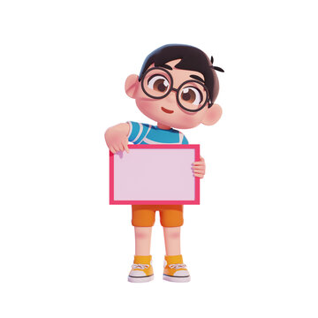 High-quality 3D render illustration of a character holding a blank board. Perfect for banner mockups, promotional announcements, marketing posters, and presentation slides. 