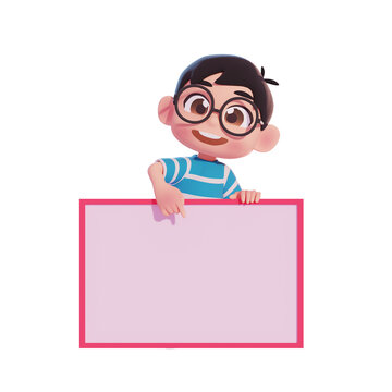 High-quality 3D render illustration of a character holding a blank board. Perfect for banner mockups, promotional announcements, marketing posters, and presentation slides. 