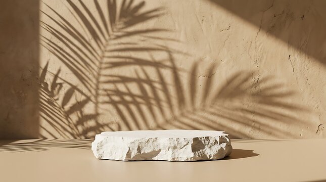 White stone pedestal with palm leaf shadow