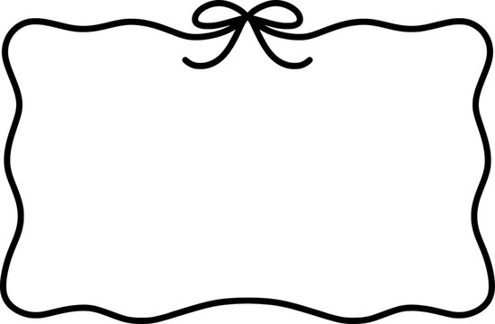 Cute black line ribbon bow horizontal memo frame border vector isolated on white background
