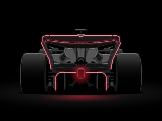 Obraz premium rear view formula one racing car red neon lighting on black background sporty automotive silhouette futuristic design of racing car for competition and motorsport speed
