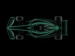 Obraz premium neon outline of formula one racing car top view on black background futuristic motorsport design sporty silhouette technological three dimensional formula 1 car model for auto racing