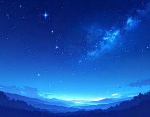 Obraz premium 空 Blue night sky with milky way and stars over mountain silhouette