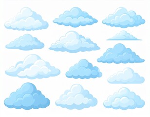 Fototapeta premium 雲 Set of cartoon fluffy blue clouds isolated on white background