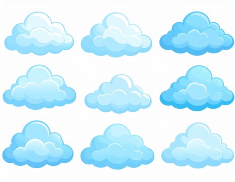 雲　Set of cartoon fluffy blue clouds isolated on white background

