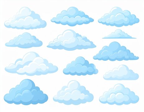 雲　Set of cartoon fluffy blue clouds isolated on white background

