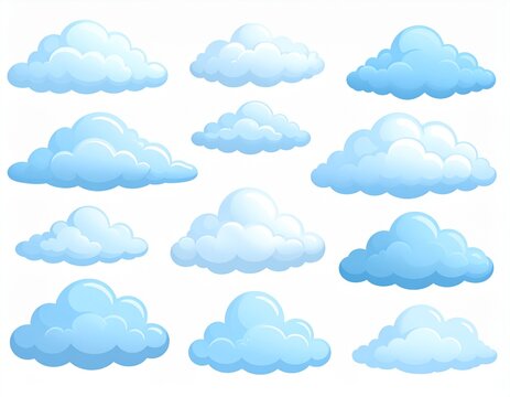 雲　Set of cartoon fluffy blue clouds isolated on white background

