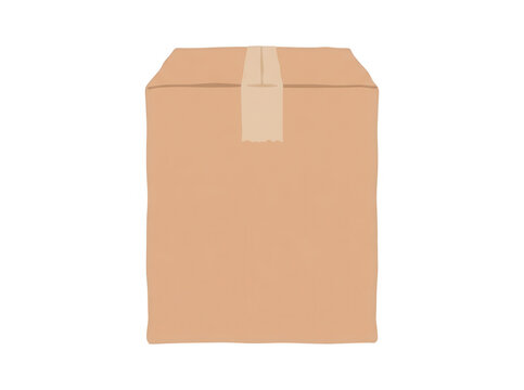 Ein einzelner, brauner Pappkarton mit Klebeband verschlossen, isoliert auf wei&szlig;em Hintergrund, ideal f&uuml;r Versand, Logistik, Umzug und E-Commerce-Konzepte.