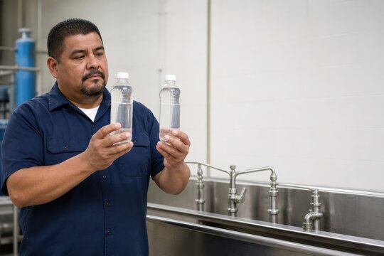 PFAS Water Treatment Operations - operator comparing raw and finished drinking samples