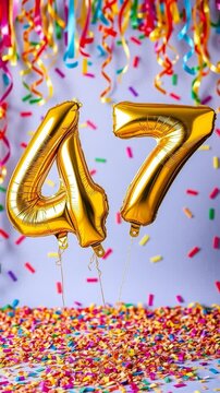 Birthday balloon number fourty seven, golden letter figure 47 celebration background AI Generative