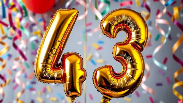 Birthday balloon number fourty three, golden letter figure 43 celebration background AI Generative