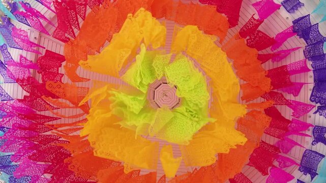 Papel Picado Garlands Seen from Below in a Mexican Festive Setting