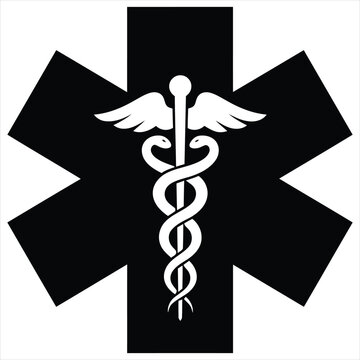 Star of life medical emergency symbol icon with medical cross first aid emergency sign medical logo black and white health awareness first responder emergency medicine design element caduceus