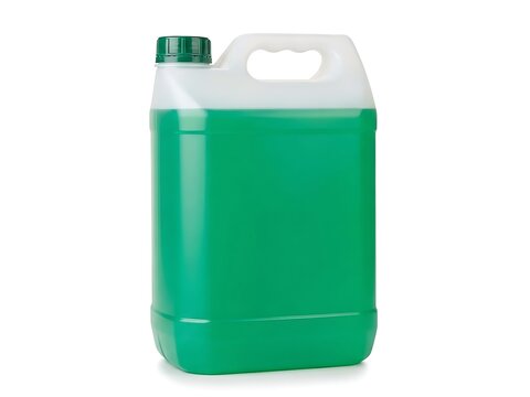 Green plastic jerry can for liquid storage and transportation