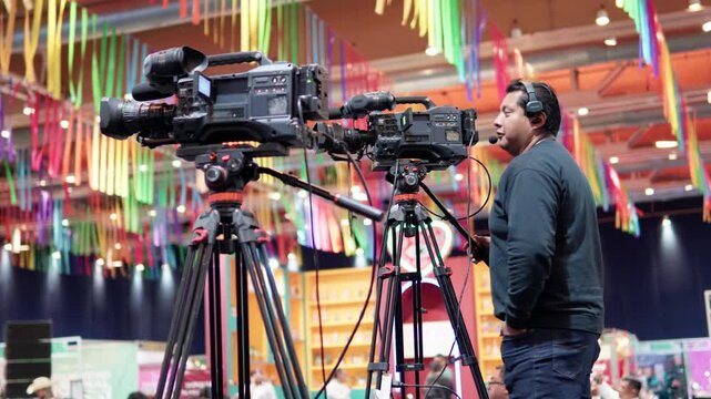 Professional cameraman broadcasting a live event