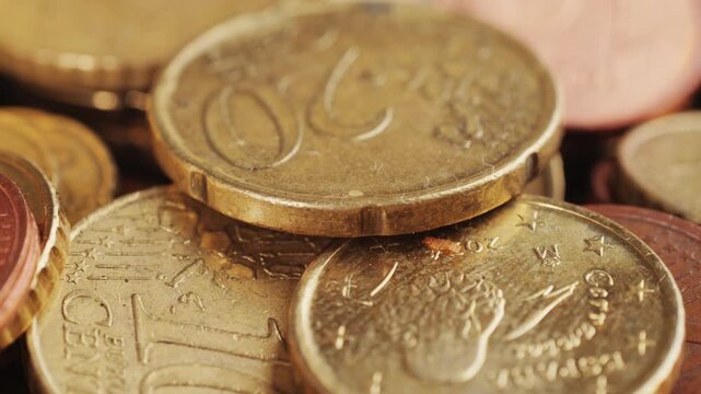Coins background, euro coins. cent coins, counting euro cents