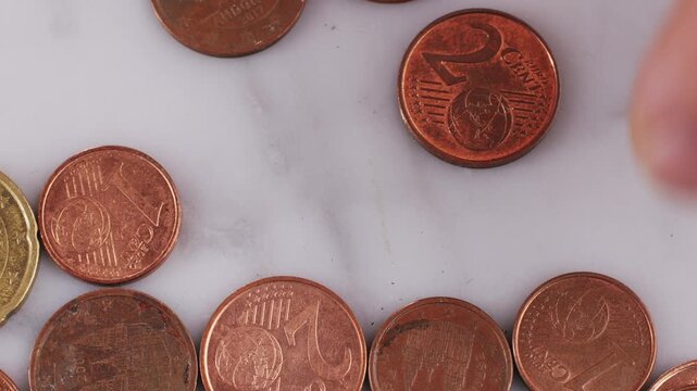 Coins background, euro coins. cent coins, counting euro cents