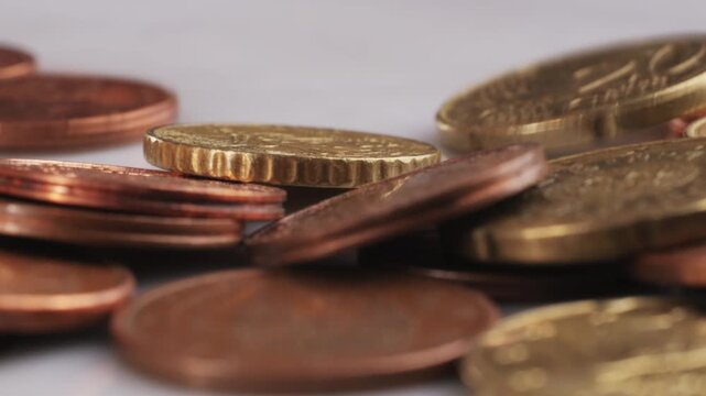 Coins background, euro coins. cent coins, counting euro cents