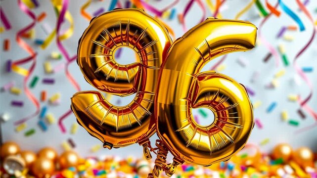 Birthday balloon number ninety six, golden letter figure 96 celebration background AI Generative