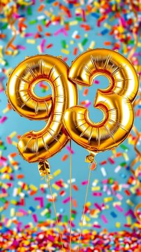 Birthday balloon number ninety three, golden letter figure 93 celebration background AI Generative