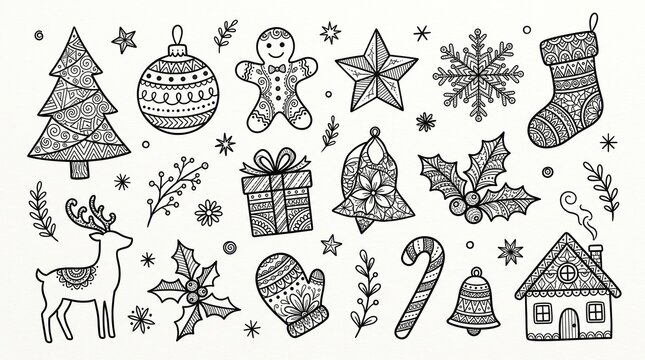 Holiday themed Decorative Mandala style Illustrations Collection