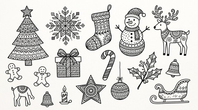 Holiday themed Geometric Pattern Illustration Set