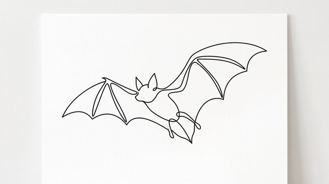 Minimalist Line Drawing Bat Flying in Flight