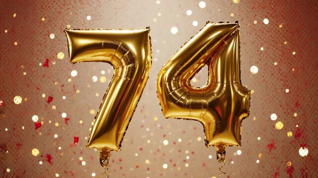 Birthday balloon number seventy four, golden letter figure 74 celebration background AI Generative