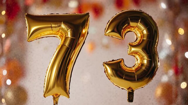 Birthday balloon number seventy three, golden letter figure 73 celebration background AI Generative