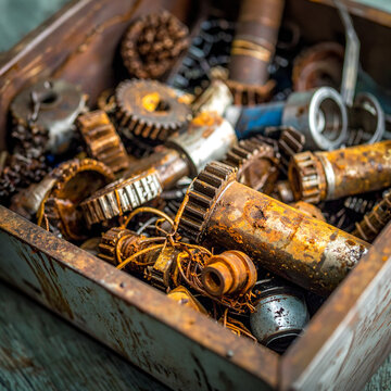 Metal scrap parts recycling plant warehouse on transparent background. Industrial raw material recovery, enterprise manufacturing supply chain, commercial salvage inventory storage, trade resource ass