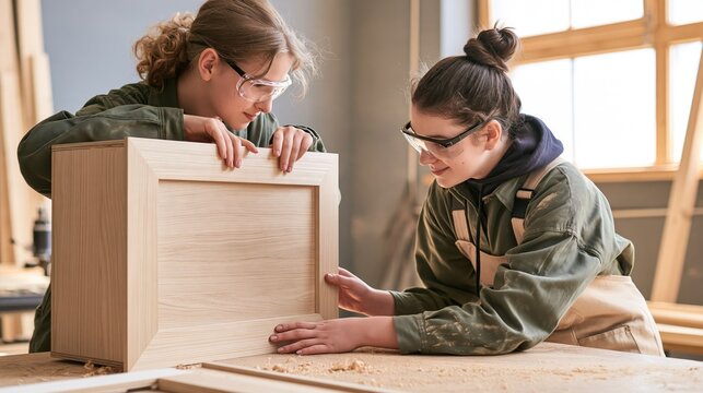 Female Cabinetmaker and Apprentice at Work