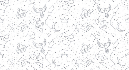 Fototapeta premium Fantasy Constellations Seamless Pattern