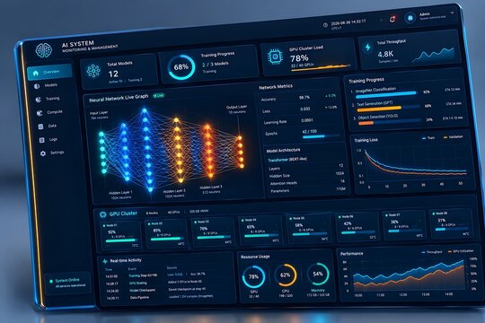 Futuristic AI Dashboard With Neural Network Visualization artificial intelligence dashboard ui ux hu