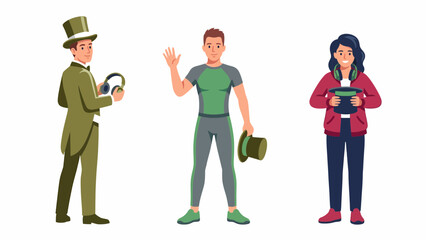 Obraz premium Three diverse people standing and holding hats, representing different styles and professions.