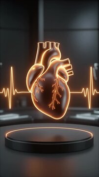 Futuristic Glowing Anatomical Heart with EKG Visualization Generative AI