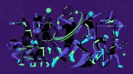 Fototapeta premium A group of people playing sports on a purple background.