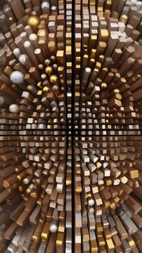 Abstract 3D Motion Graphics with Wood and Gold Pillars Generative AI