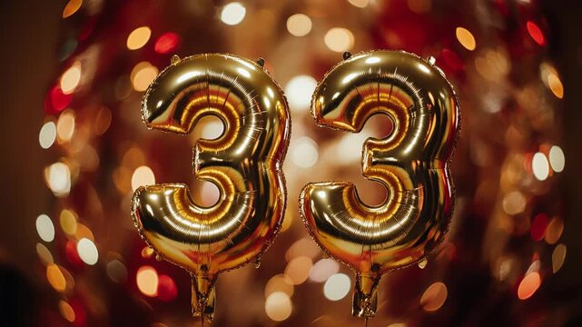 Birthday balloon number thirty three, golden letter figure 33 celebration background AI Generative