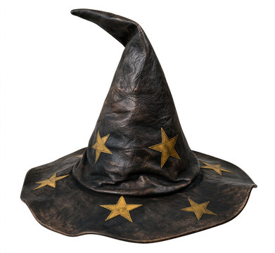 Witch hat with gold stars for a spooky halloween costume or fantasy magic sorcerer design on white background