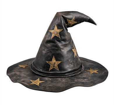 Wizard hat with gold stars for halloween costume accessory, black magic pointed sorcerer fantasy magician outfit