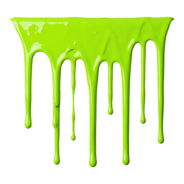 Bright neon green paint dripping down from a straight horizontal edge