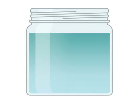 Illustrazione vettoriale piatta di un barattolo di vetro vuoto con tappo a vite, caratterizzato da un design minimalista e pulito con contorni definiti, ideale per mockup di prodotti o icone grafiche.