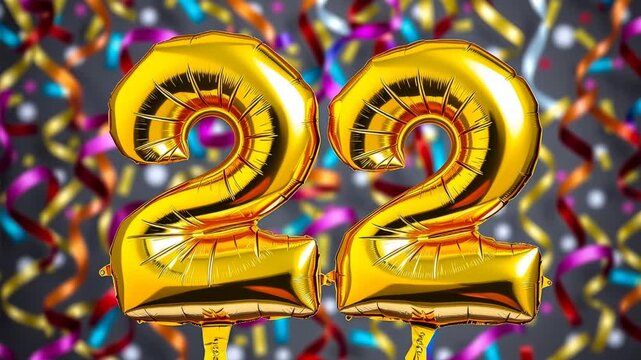 Birthday balloon number twenty two, golden letter figure 22 celebration background AI Generative
