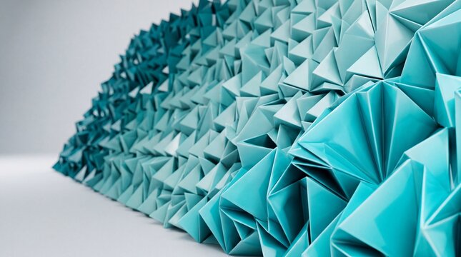 Abstract geometric background featuring a pattern of folded blue paper triangles and shapes