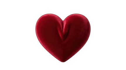 Fototapeta premium Un cuore rosso tridimensionale con una texture vellutata e morbida, isolato su uno sfondo bianco puro, perfetto per celebrare San Valentino, il romanticismo, l'amore e le festività speciali.