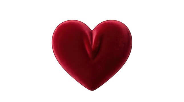 Un cuore rosso tridimensionale con una texture vellutata e morbida, isolato su uno sfondo bianco puro, perfetto per celebrare San Valentino, il romanticismo, l'amore e le festivit&agrave; speciali.