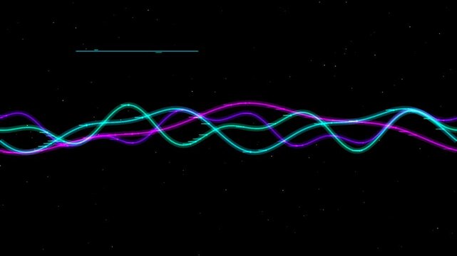 Neon glowing wave lines with glitch effect on black background dynamic motion graphic loop