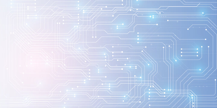 Intricate white circuit board background pattern with complex geometric data paths for cyber security and network design.	